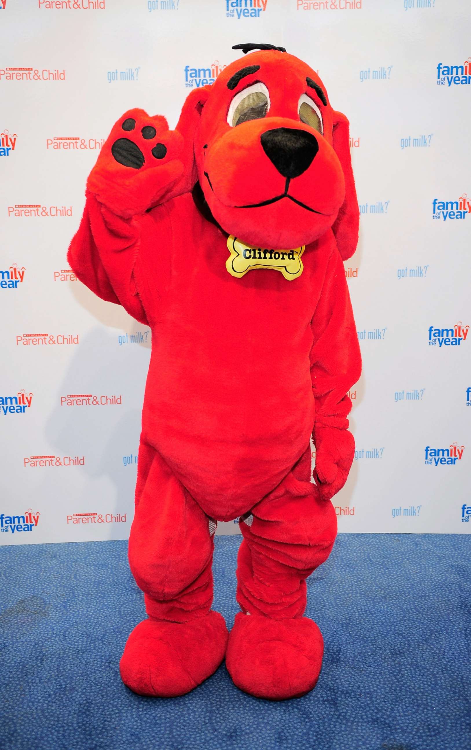PHOTO: Cartoon personality Clifford the Big Red Dog poses for photos before at the Scholastic Parent & Child's "Family of the Year" event at Scholastic Flagship Store, May 25, 2010, in New York.