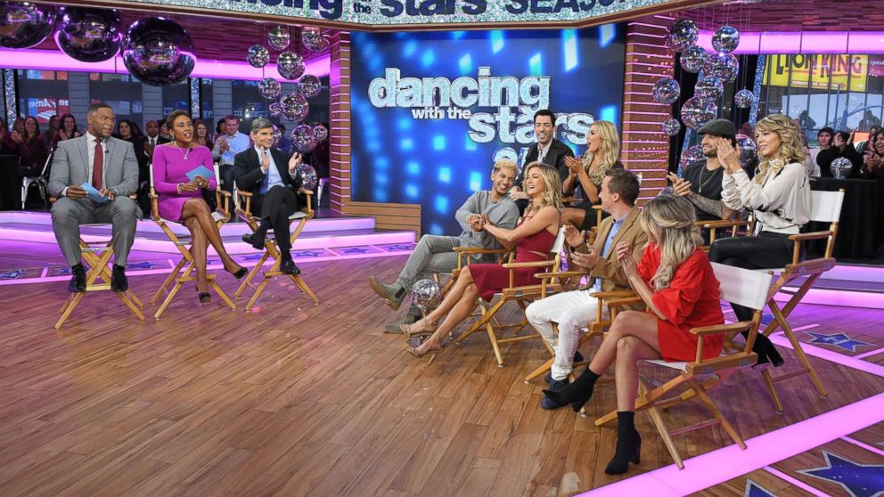 PHOTO: Fisher and the remaining contestants -- Lindsey Stirling and Mark Ballas, Frankie Muniz and Witney Carson and Drew Scott and Emma Slater -- all traveled from Los Angeles overnight to join "GMA" in Times Square.