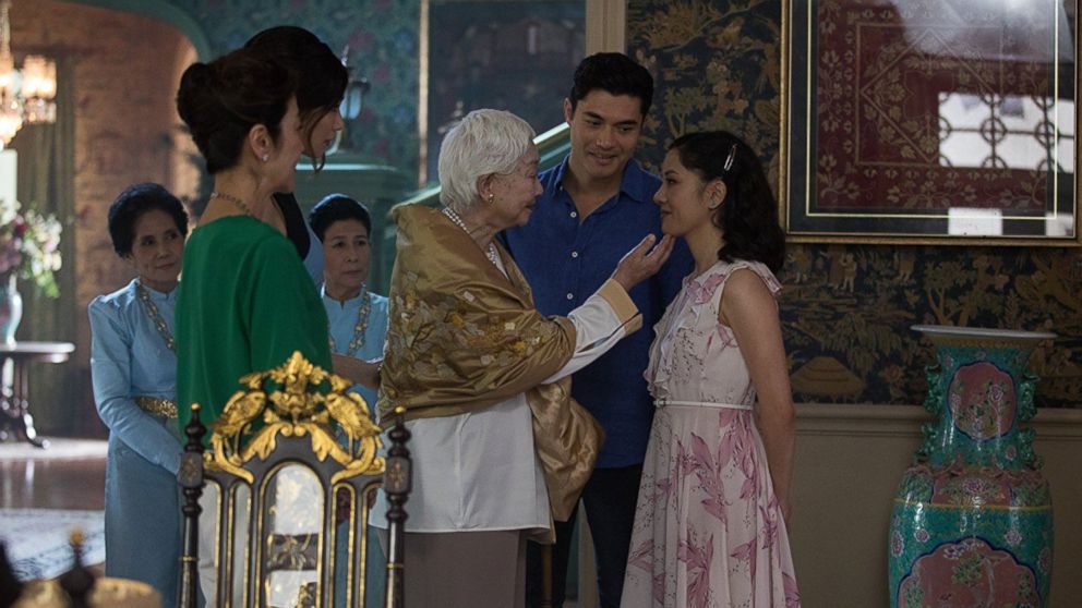 PHOTO: Michelle Yeoh, Constance Wu, Gemma Chan, and Henry Golding in a scene from "Crazy Rich Asians," 2018.