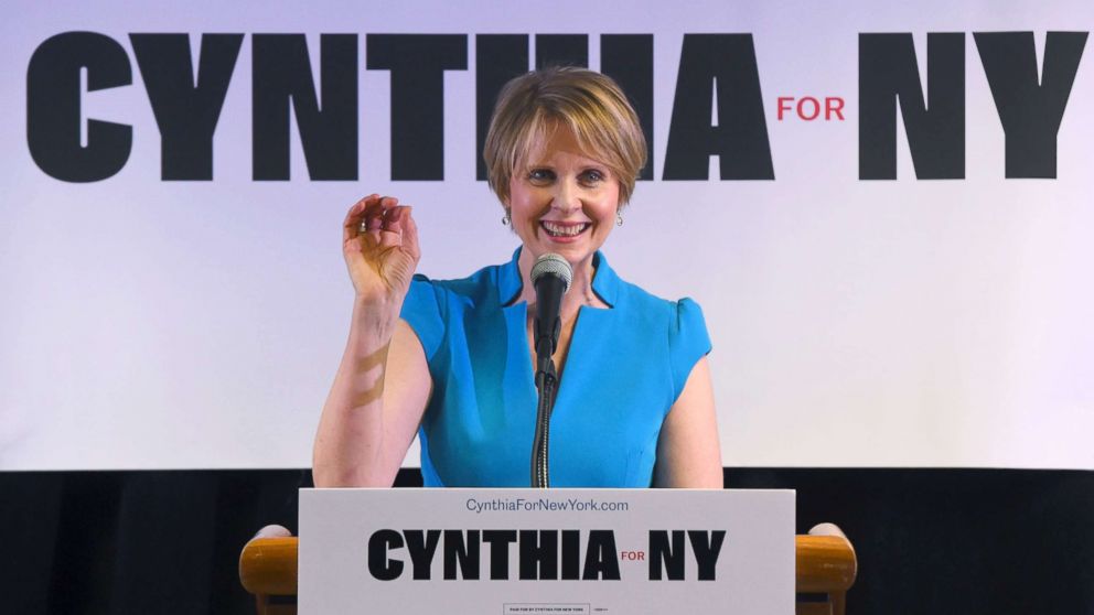 PHOTO: Former Sex and the City star Cynthia Nixon speaks to people at the Bethesda Healing Center in Brooklyn, N.Y., March 20, 2018 at her first event since announcing that shes running for governor of N.Y.