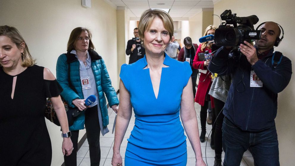 PHOTO: American actress, activist and gubernatorial candidate in New York State Cynthia Nixon kicks off her Democratic primary campaign against Gov. Cuomo with an event in Brownsville, March 20, 2018, in New York City.