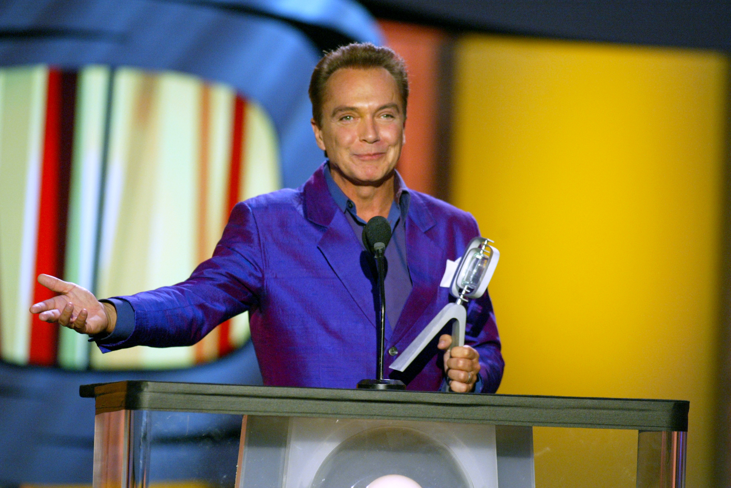PHOTO: Actor David Cassidy accepts his Hippest Fashion Plate, Male award for "The Partridge Family" during the TV Land Awards 2003 at the Hollywood Palladium, March 2, 2003, in Hollywood, Calif. 
