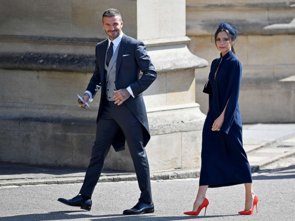PHOTO: David and Victoria Beckham arrive to the wedding of Britain's Prince Harry to Meghan Markle in Windsor, May 19, 2018. 