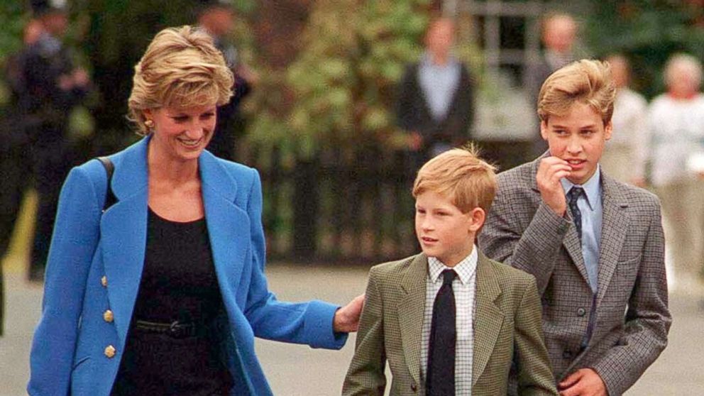 PHOTO: Prince Harry, center, with his mother, Diana, Princess of Wales and his brother Prince William, in September 1995.