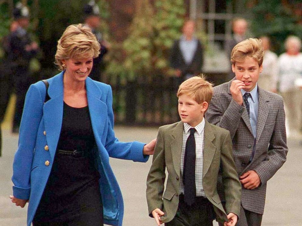 PHOTO: Prince Harry, center, with his mother, Diana, Princess of Wales and his brother Prince William, in September 1995.