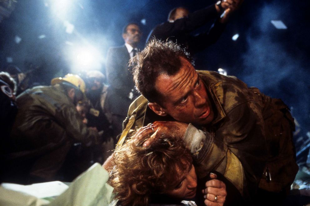 PHOTO: Bonnie Bedelia is held down by Bruce Willis in a scene from the film 'Die Hard', 1988.