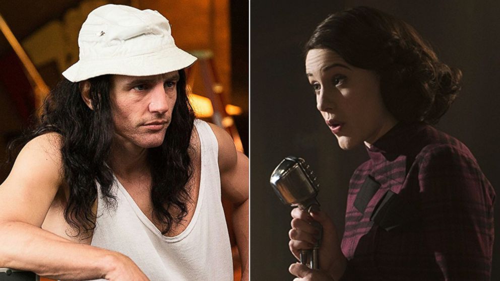 Pictured (L-R) are James Franco in "The Disaster Artist" and Rachel Brosnahan in "The Marvelous Mrs. Maisel."