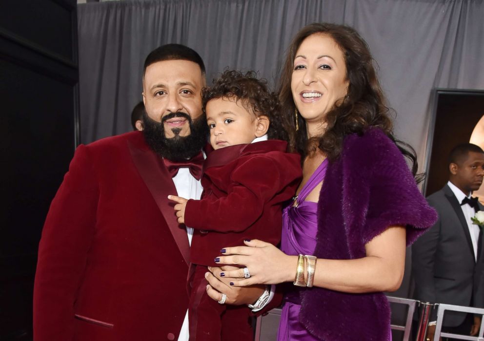 PHOTO: DJ Khaled, son Asahd Tuck Khaled and wife Nicole Tuck attend the 60th annual Grammy Awards at Madison Square Garden, Jan. 28, 2018, in New York City.