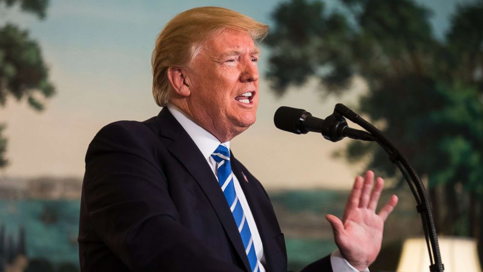 President Donald J. Trump touts his foreign policy accomplishments during his trip to Asia in a speech in the Diplomatic Room at the White House in Washington, DC, Nov. 15, 2017.