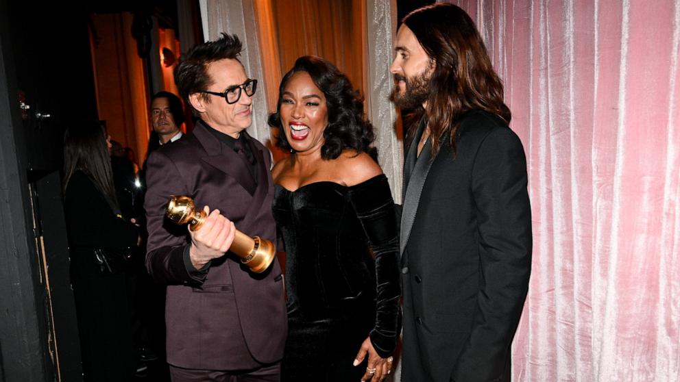 PHOTO: Robert Downey Jr., Angela Bassett and Jared Leto at the 81st Golden Globe Awards held at the Beverly Hilton Hotel on Jan. 7, 2024 in Beverly Hills.