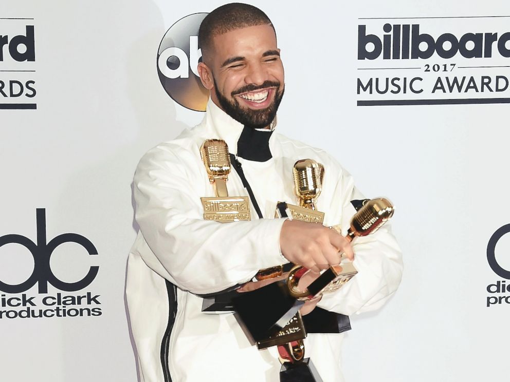 PHOTO: Rapper-singer-songwriter Drake poses with awards at the 2017 Billboard Music Awards at T-Mobile Arena, May 21, 2017, in Las Vegas.
