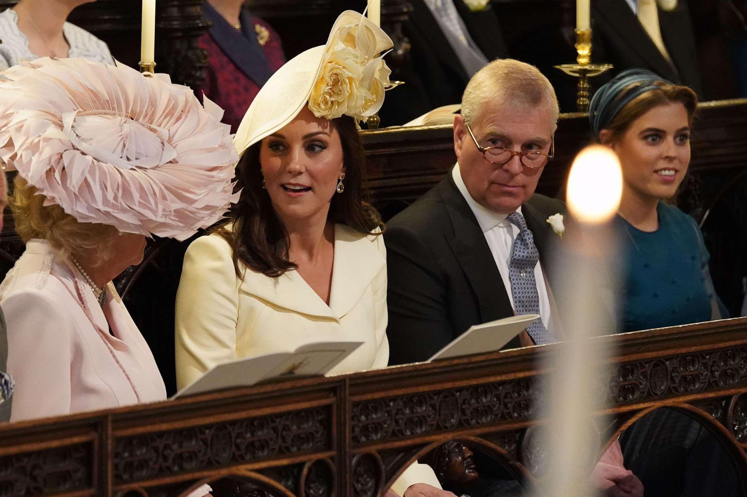 PHOTO: Camilla, Duchess of Cornwall, Catherine, Duchess of Cambridge, Prince Andrew, Duke of York and Princess Beatrice of York wait in the chapel ahead of the wedding ceremony of Britain's Prince Harry and Meghan Markle, May 19, 2018.