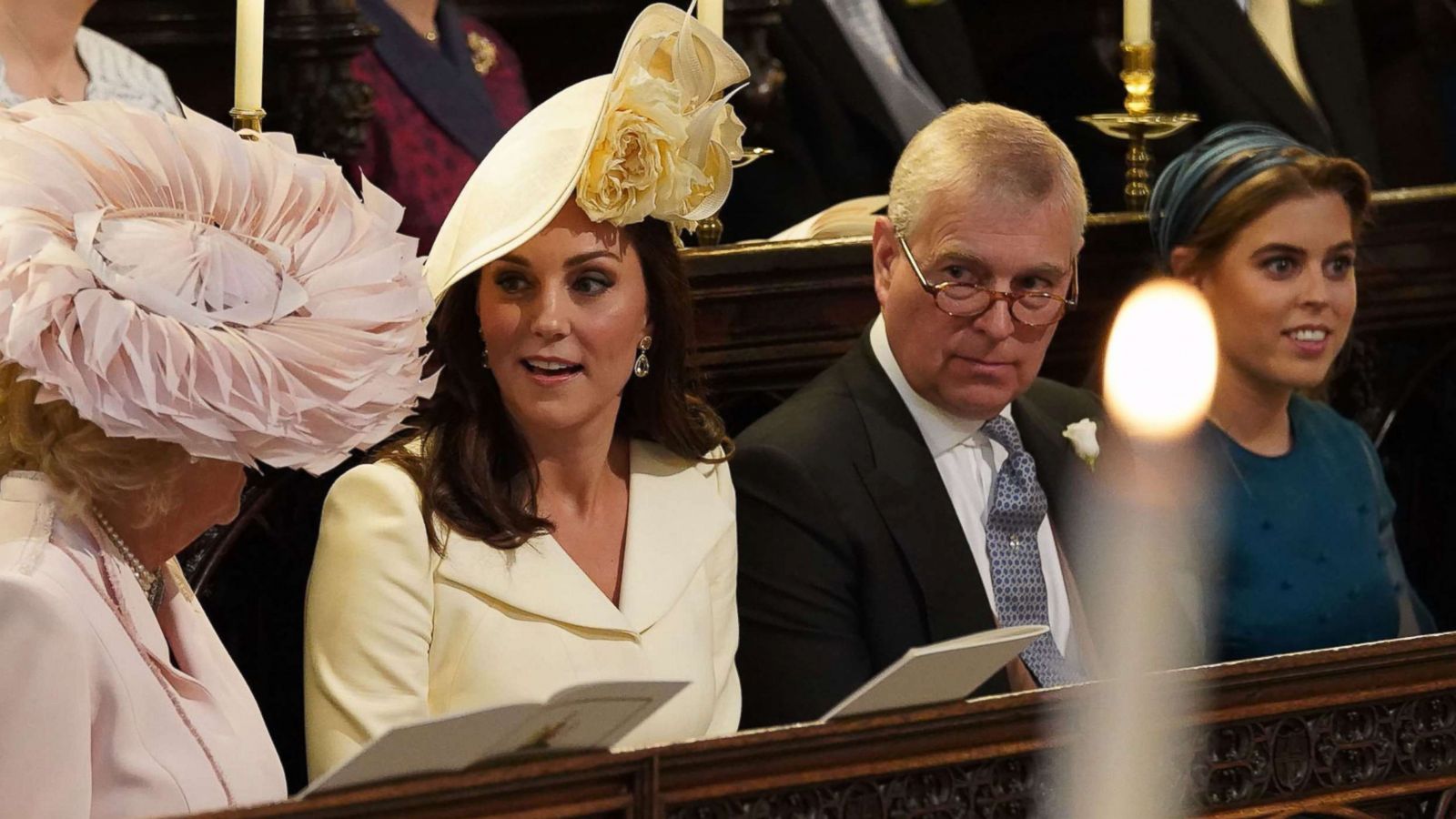 PHOTO: Camilla, Duchess of Cornwall, Catherine, Duchess of Cambridge, Prince Andrew, Duke of York and Princess Beatrice of York wait in the chapel ahead of the wedding ceremony of Britain's Prince Harry and Meghan Markle, May 19, 2018.