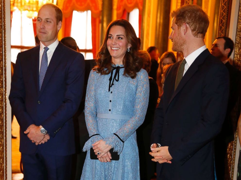 PHOTO: Prince William, Catherine Duchess of Cambridge and Prince Harry at a World Mental Health Day reception at Buckingham Palace in London, Oct. 10, 2017.