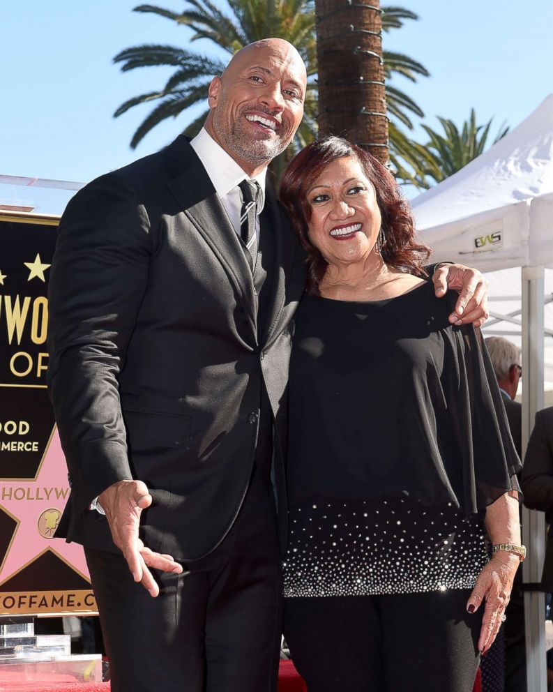 PHOTO: Actor Dwayne Johnson and mom Ata Johnson attend the ceremony honoring Dwayne Johnson with star on the Hollywood Walk of Fame, Dec. 13, 2017 in Hollywood.