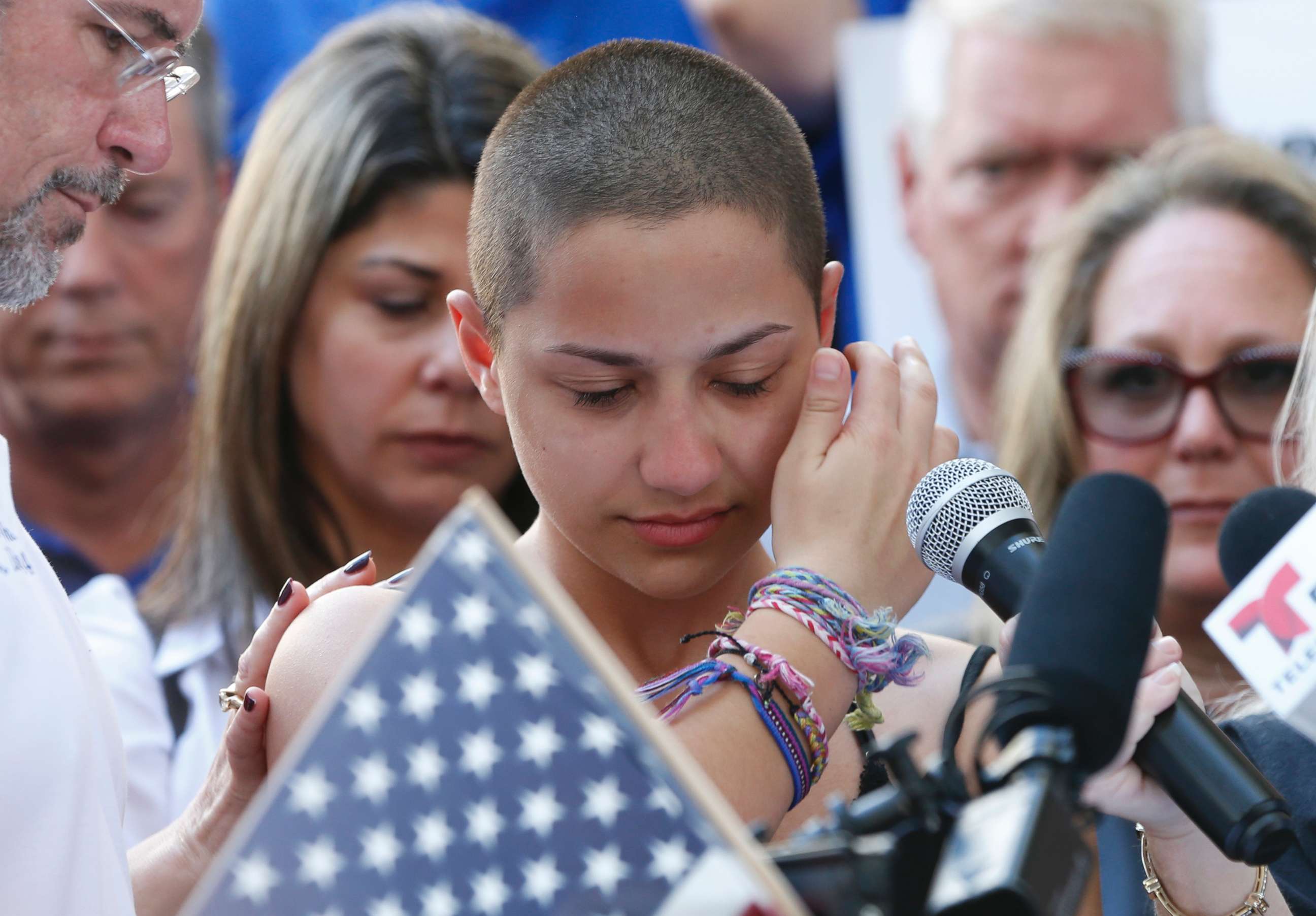 PHOTO: Marjory Stoneman Douglas High School student Emma Gonzalez speaks at a rally for gun control at the Broward County Federal Courthouse in Fort Lauderdale, Fla.,  on Feb. 17, 2018.