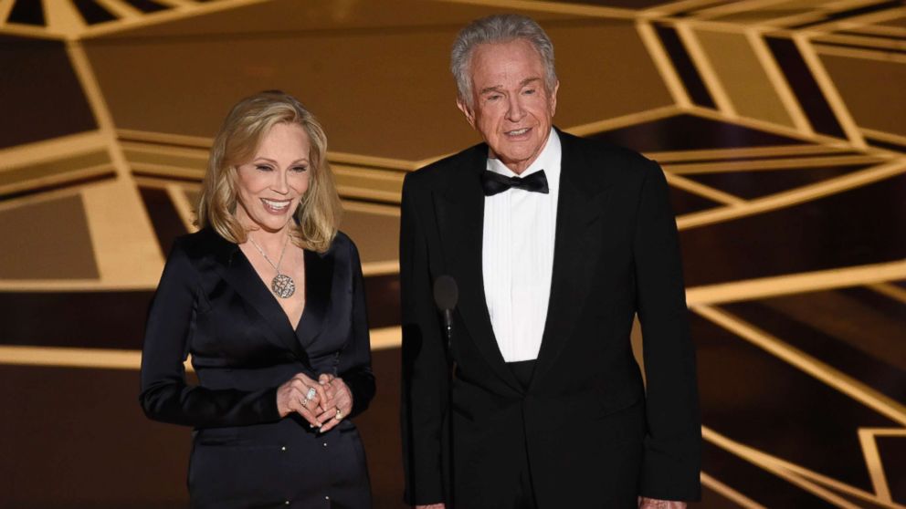Faye Dunaway, left, and Warren Beatty present the award for best picture at the Oscars, March 4, 2018, at the Dolby Theatre in Los Angeles.