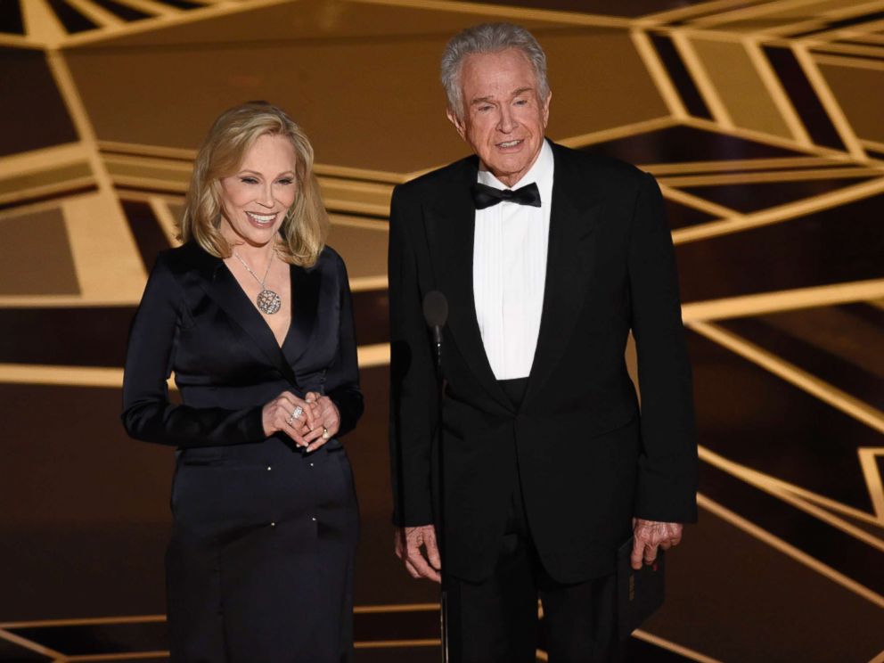PHOTO: Faye Dunaway, left, and Warren Beatty present the award for best picture at the Oscars, March 4, 2018, at the Dolby Theatre in Los Angeles.