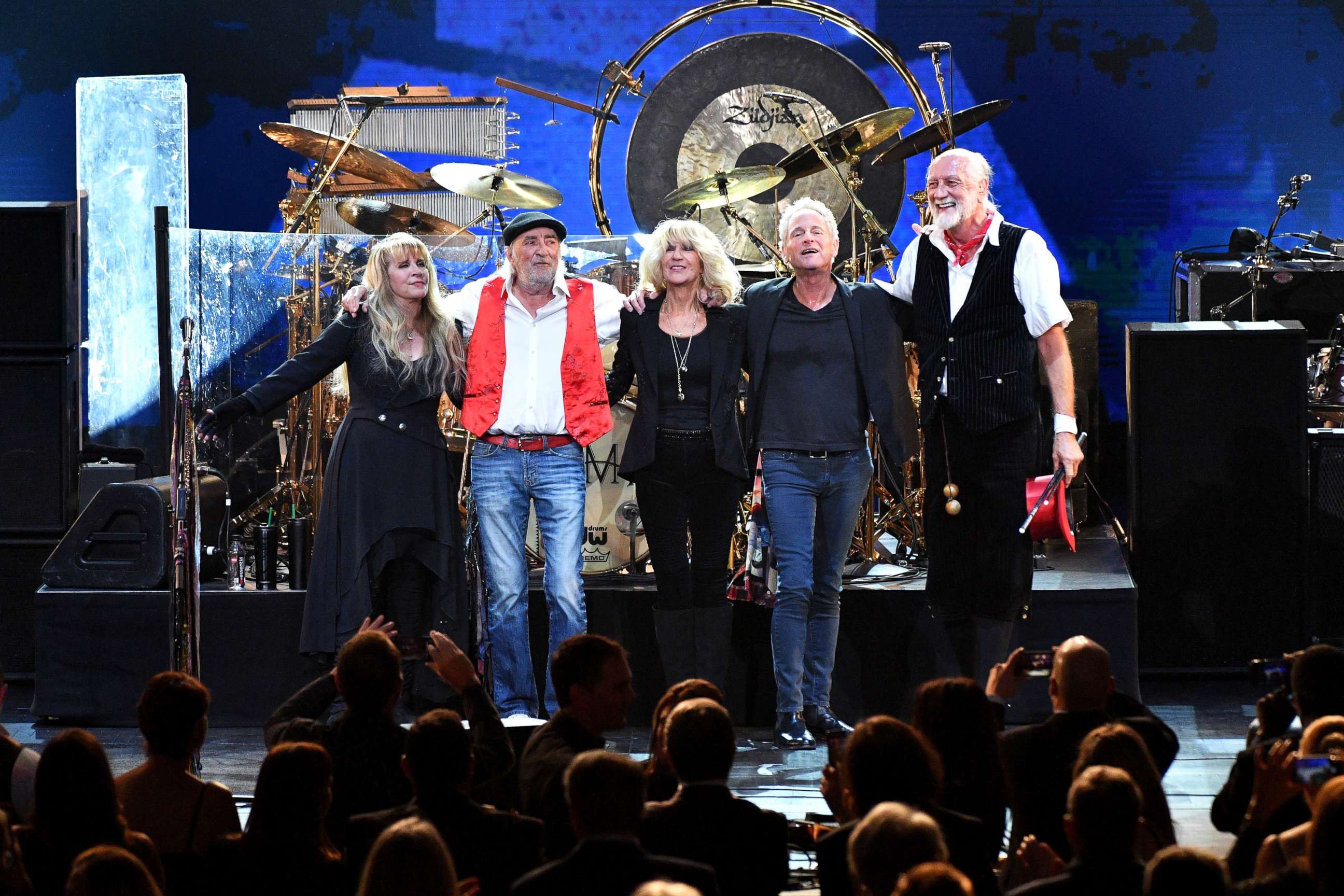 PHOTO: Stevie Nicks, John McVie, Christine McVie, Lindsey Buckingham and Mick Fleetwood are seen onstage during an event to honor Fleetwood Mac at Radio City Music Hall on Jan. 26, 2018 in New York.