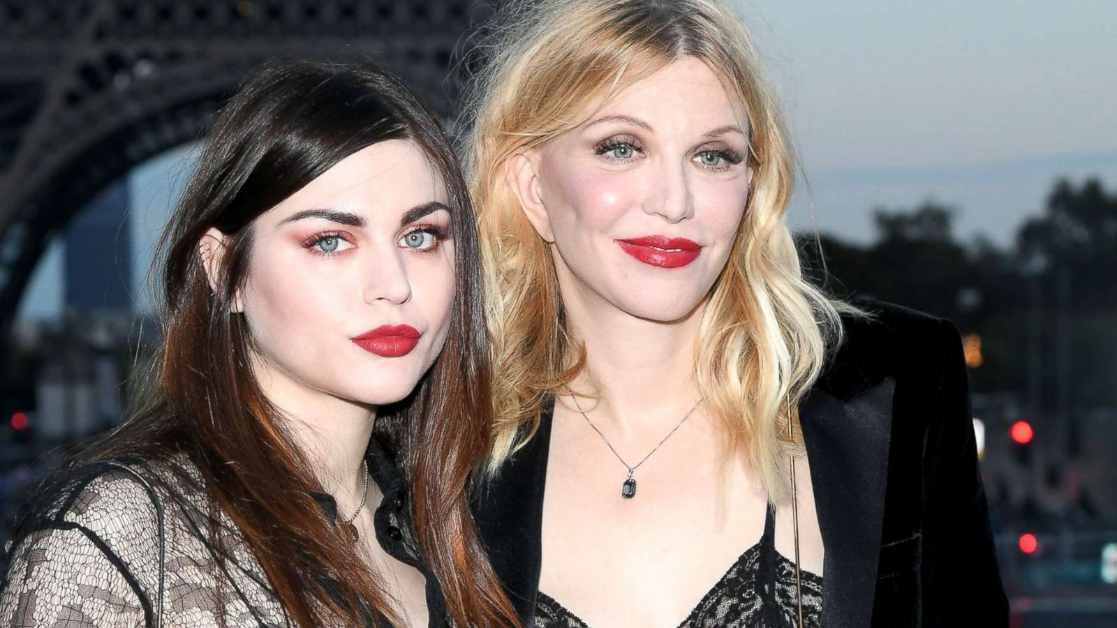 PHOTO: Frances Bean Cobain and Courtney Love attends the Saint Laurent show as part of the Paris Fashion Week Womenswear Spring/Summer 2018, Sept. 26, 2017, in Paris.