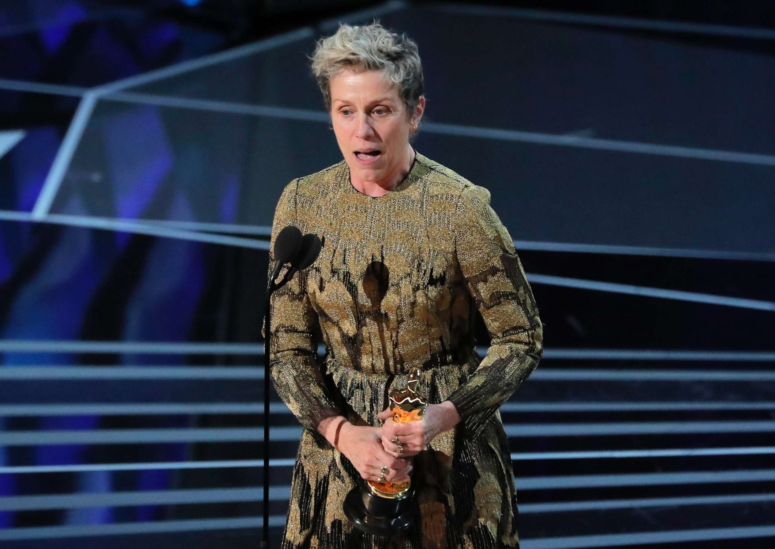 PHOTO: Frances McDormand accepts the Oscar for Best Actress for "Three Billboards Outside Ebbing, Missouri," March 4, 2018.