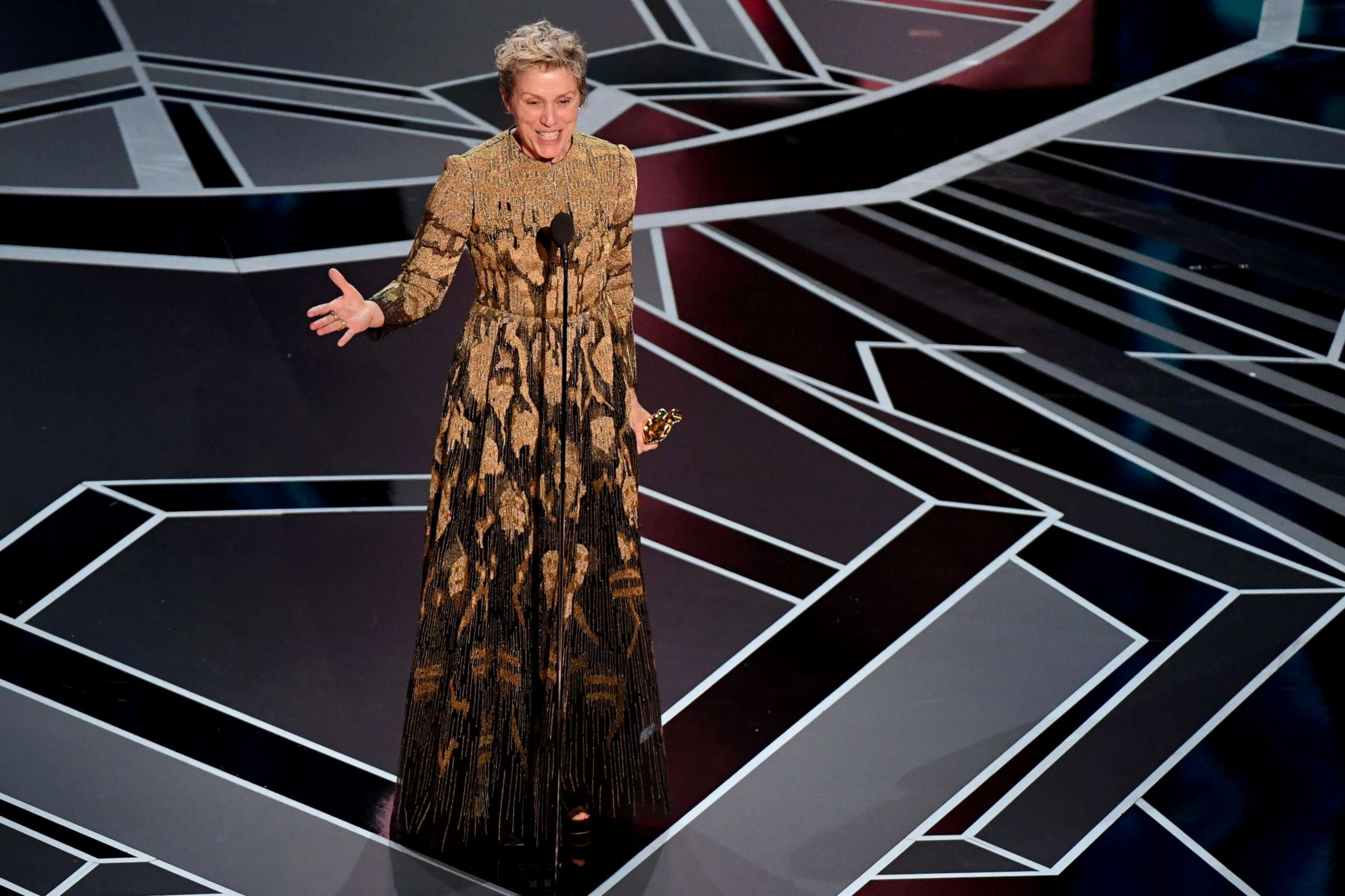 PHOTO: Actress Frances McDormand delivers a speech after she won the Oscar for Best Actress in "Three Billboards outside Ebbing, Missouri" during the 90th Annual Academy Awards show, March 4, 2018, in Hollywood, Calif.