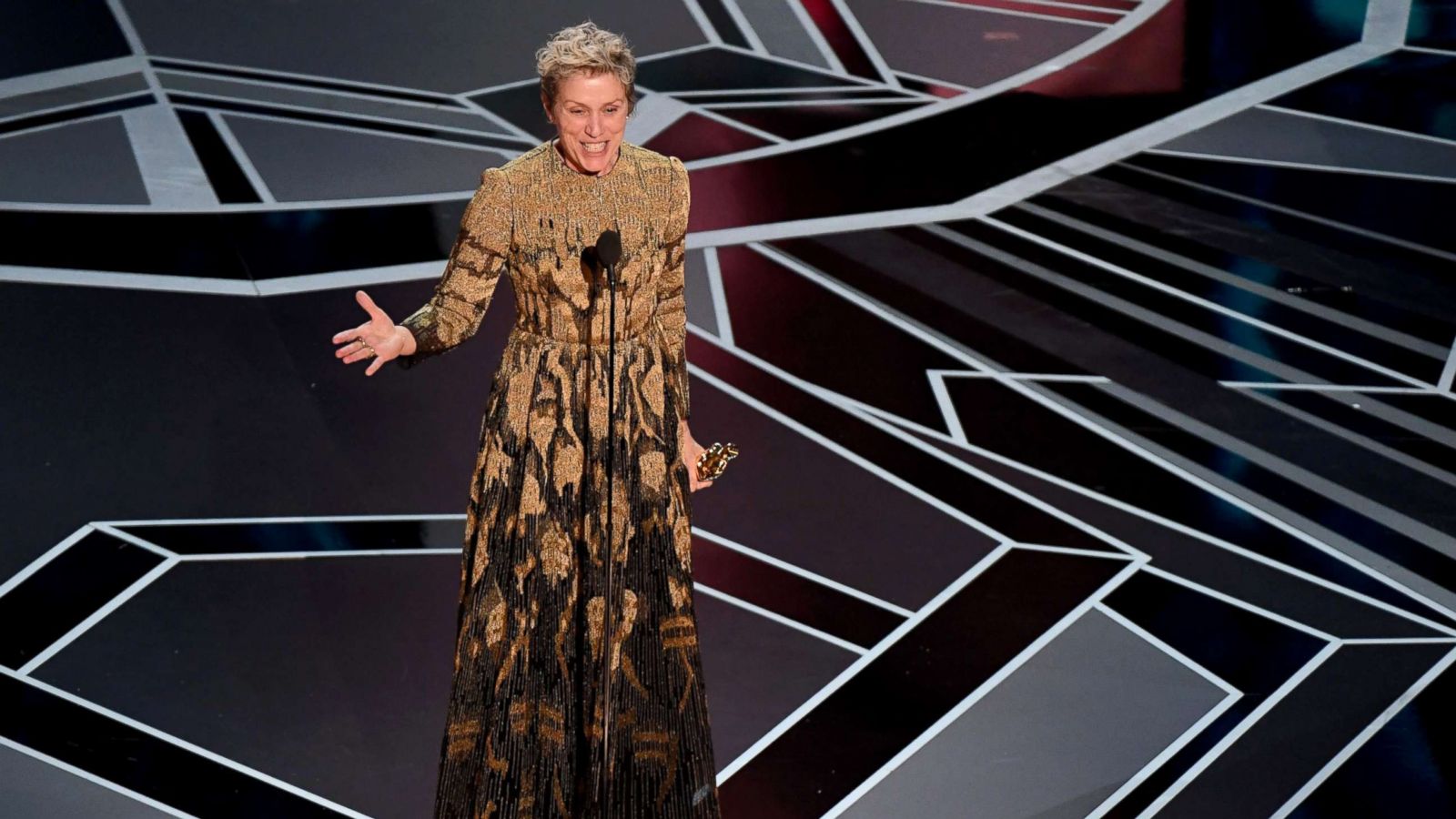 PHOTO: Actress Frances McDormand delivers a speech after she won the Oscar for Best Actress in "Three Billboards outside Ebbing, Missouri" during the 90th Annual Academy Awards show, March 4, 2018, in Hollywood, Calif.