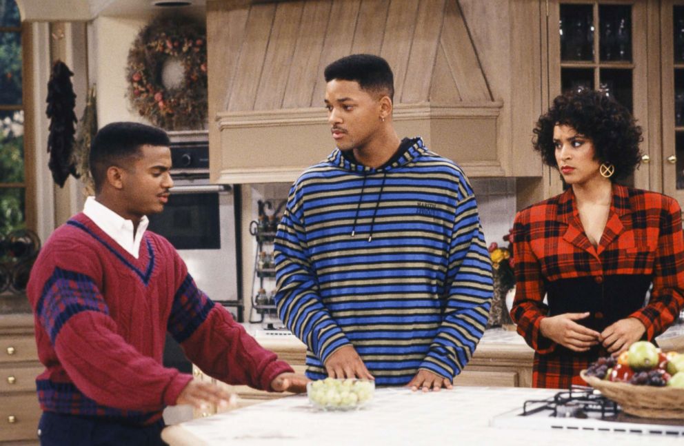 PHOTO: Alfonso Ribeiro as Carlton Banks, Will Smith as William 'Will' Smith, Karyn Parsons as Hilary Banks on "The Fresh Prince of Bel-Air," in the 1990's.