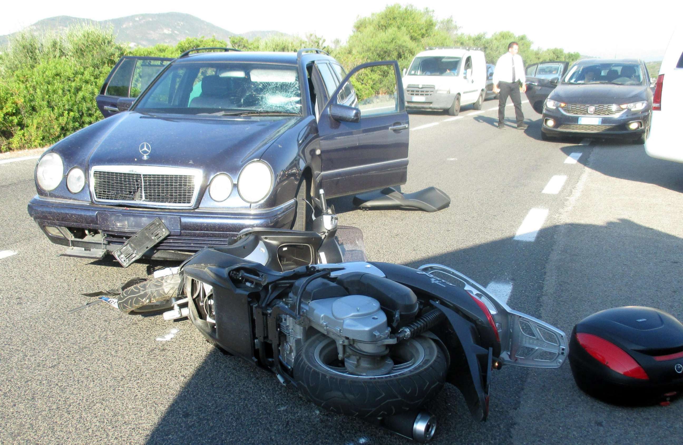PHOTO: A handout photo made available by the local police of Olbia shows the site of a road accident involving actor George Clooney (not pictured), near Olbia, Sardinia Island, Italy, July 10, 2018.