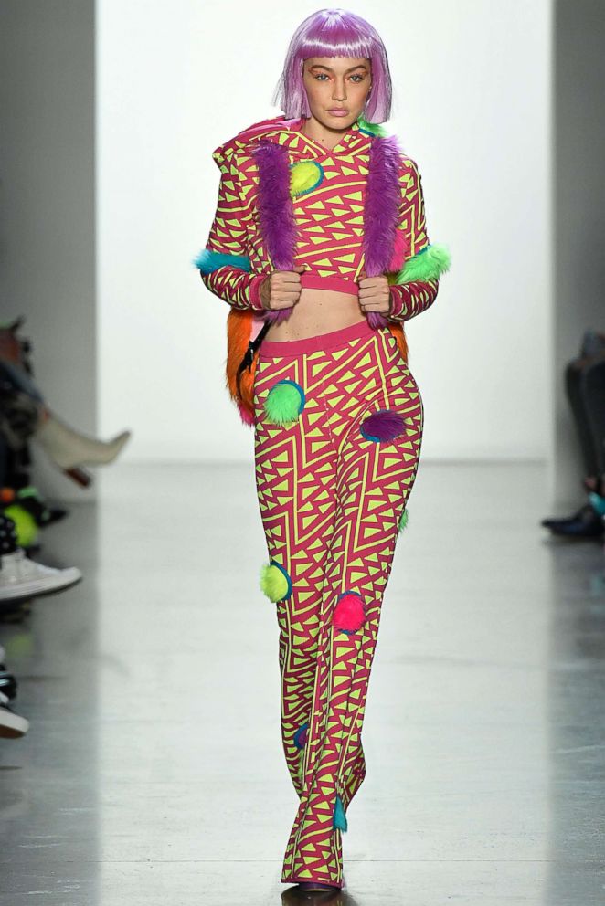 PHOTO: Gigi Hadid walks the runway at the Jeremy Scott Ready to Wear Fall/Winter 2018-2019 during New York Fashion Week at Gallery I at Spring Studios, Feb. 8, 2018 in New York City. 