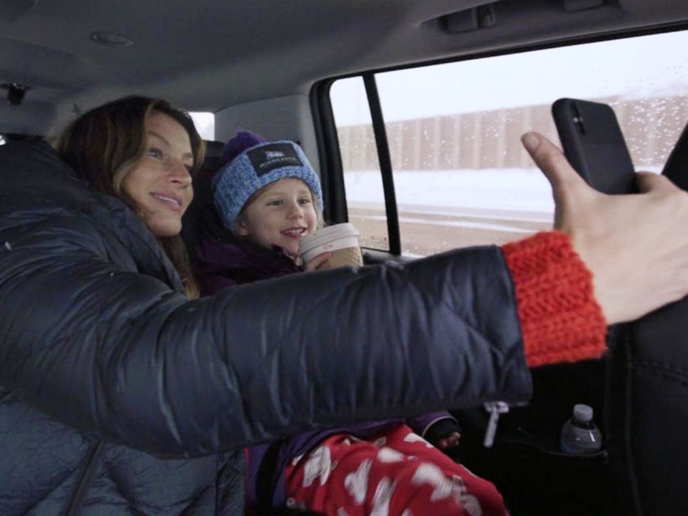 PHOTO: A scene in Tom vs Time shows Tom Brady video-chatting his wife, Gisele Bundchen, and their daughter, Vivian, before the 2018 Super Bowl.