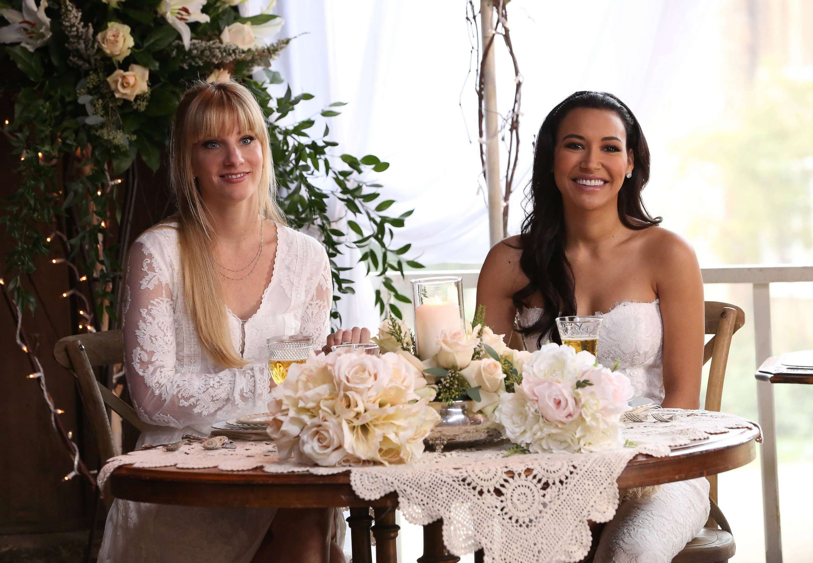 PHOTO: Santana (Naya Rivera, R) and Brittany (Heather Morris, L) tie the knot in the "Wedding" episode of "Glee." 