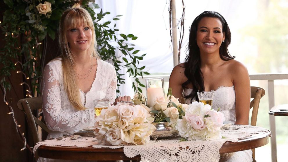 PHOTO: Santana (Naya Rivera, R) and Brittany (Heather Morris, L) tie the knot in the "Wedding" episode of "Glee." 