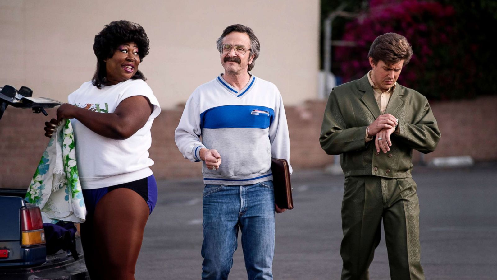 PHOTO: Kia Stevens, Marc Maron and Chris Lowell in a scene from "GLOW."