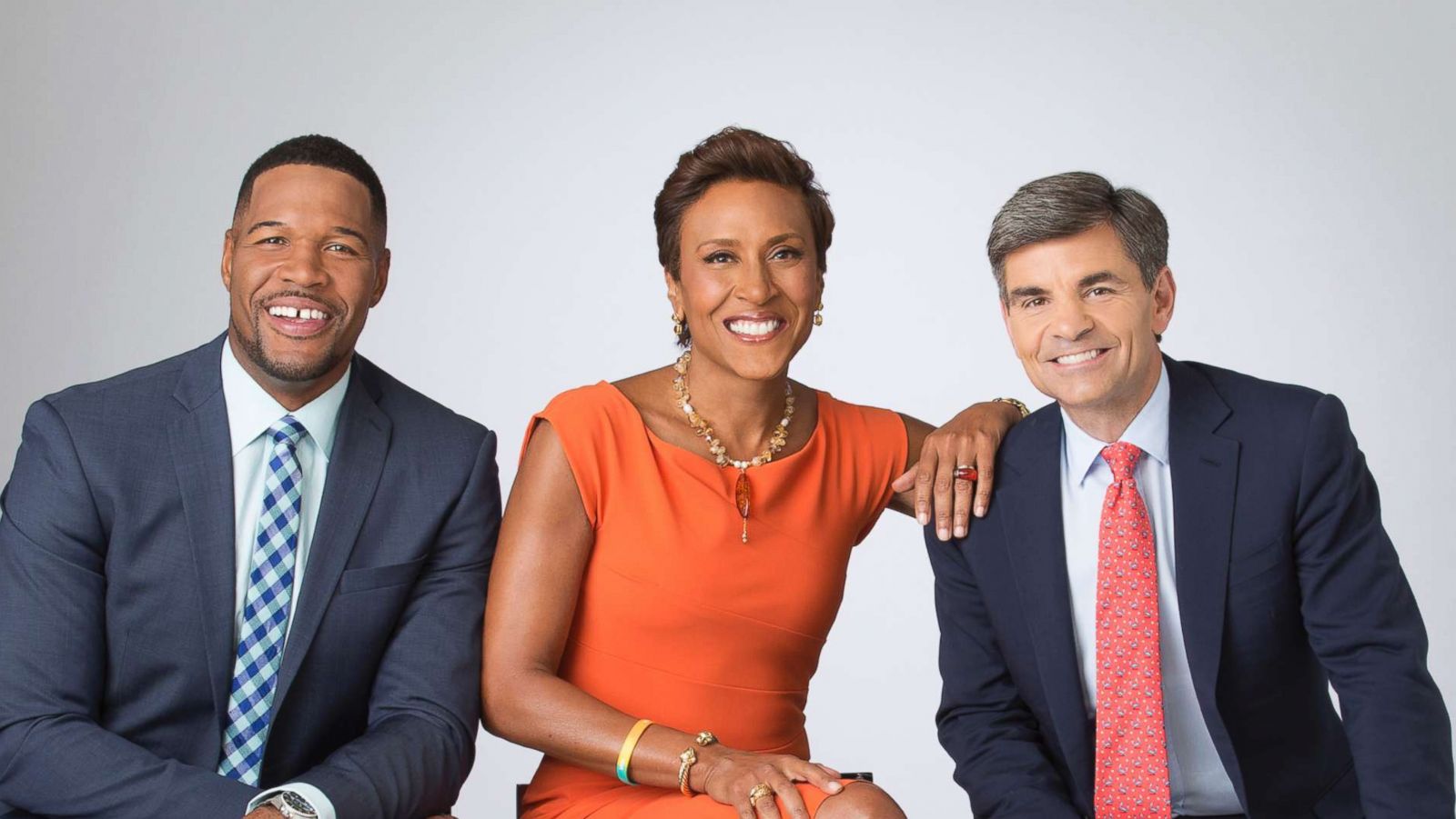 PHOTO: Michael Strahan, Robin Roberts and George Stephanopoulos anchors of "Good Morning America."