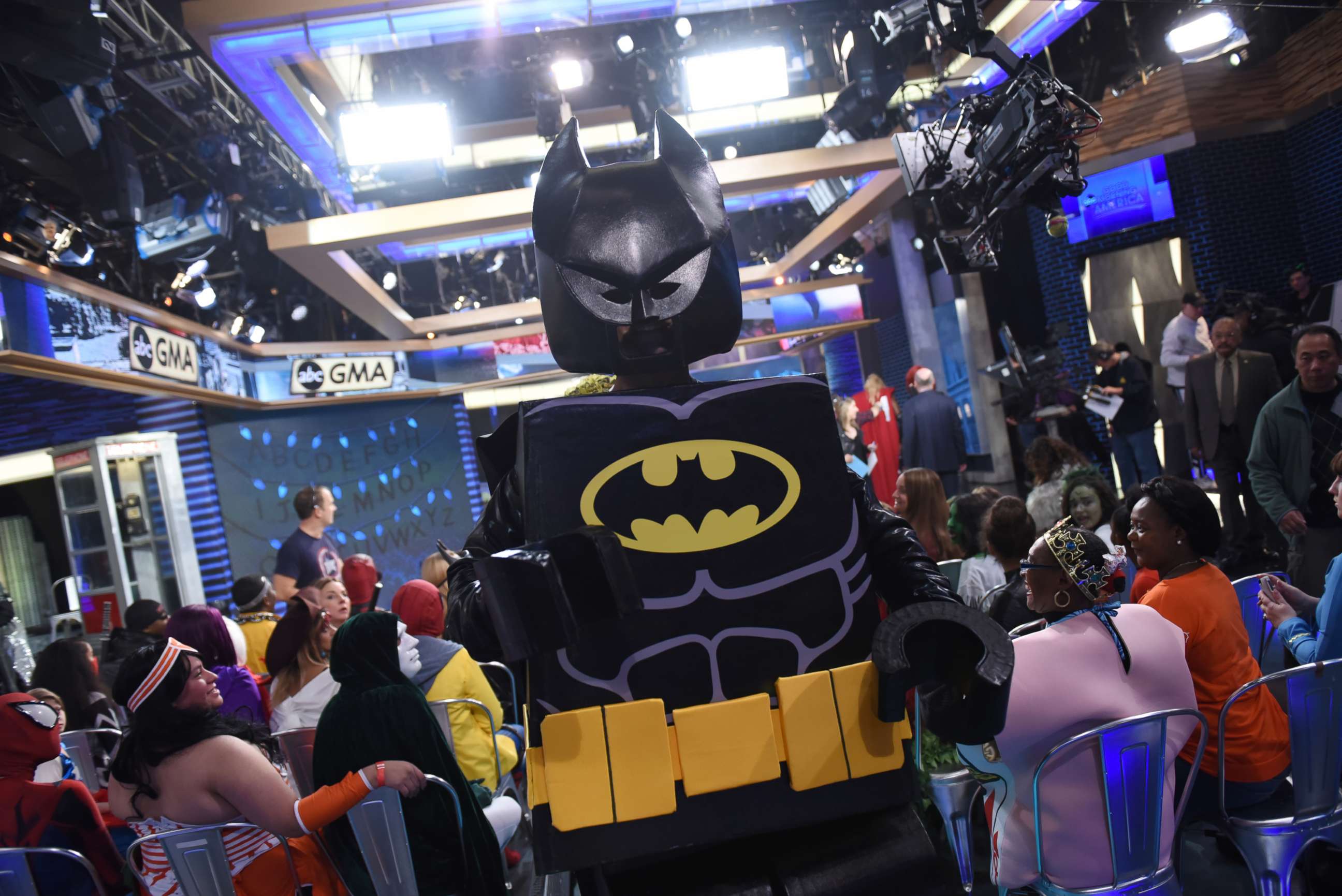 PHOTO: "Good Morning America" meteorologist Rob Marciano dressed as Lego Batman in a Halloween show full of superheroes.