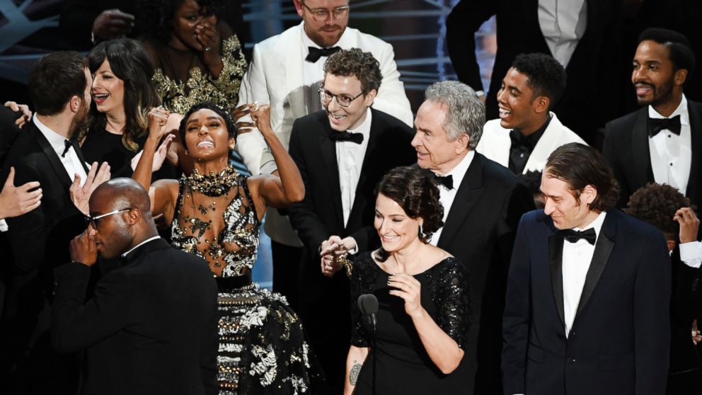 PHOTO: Producer Adele Romanski, writer/director Barry Jenkins, producer Jeremy Kleiner and cast and crew members accept Best Picture for "Moonlight" during the 89th Annual Academy Awards, Feb. 26, 2017 in Hollywood, Calif.