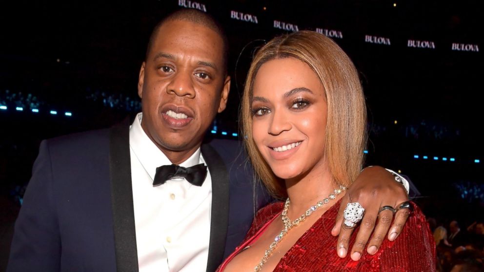 Jay Z and Beyonce pose during The 59th GRAMMY Awards, Feb. 12, 2017, in Los Angeles. 