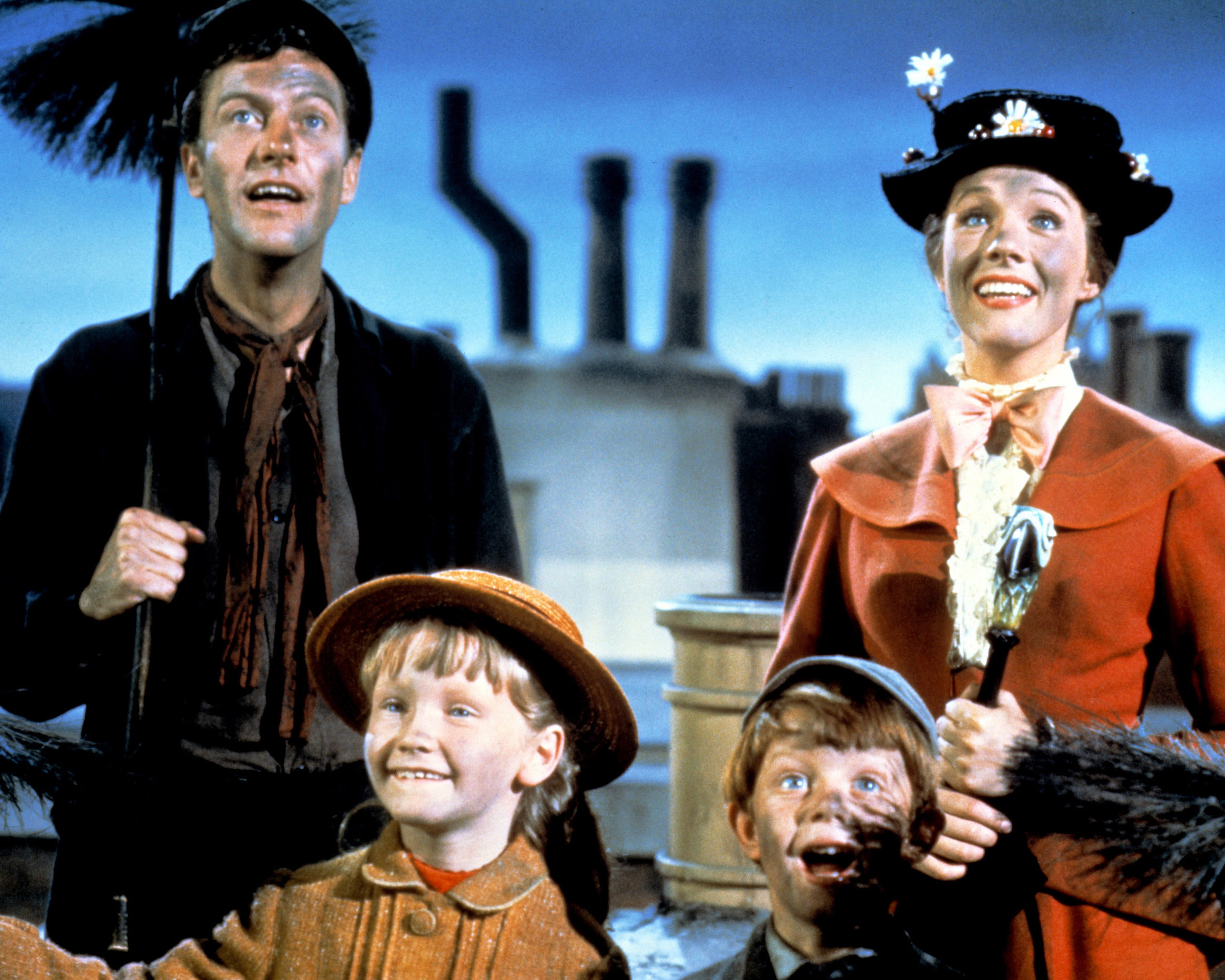 PHOTO: Dick Van Dyke as Bert, Julie Andrews as Mary Poppins, Karen Dotrice as Jane Banks and Matthew Garber as Michael Banks in the Disney musical "Mary Poppins," 1964. 