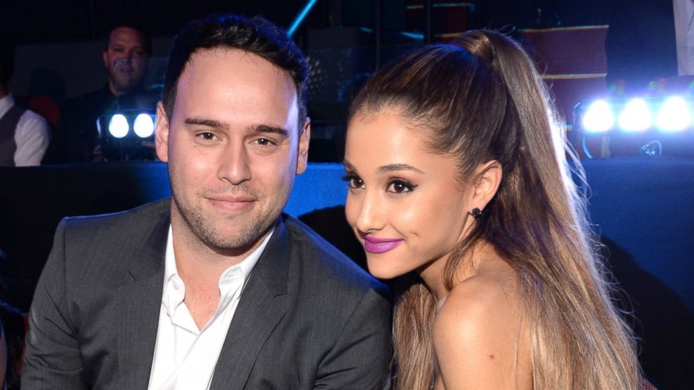 Scooter Braun and Ariana Grande attend the 2014 MTV Video Music Awards at The Forum, Aug. 24, 2014 in Inglewood, Calif.