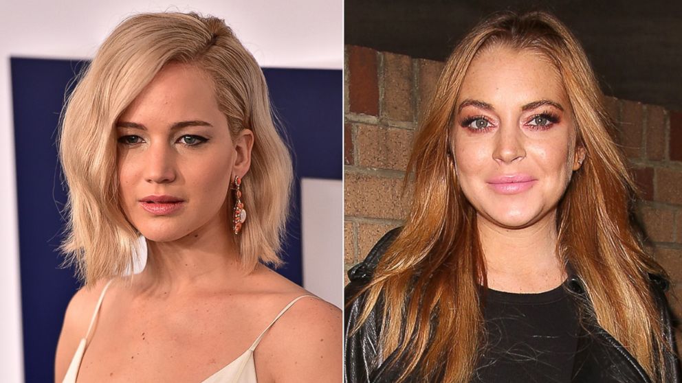 PHOTO: Jennifer Lawrence attends the 'Joy' New York Premiere on Dec. 13, 2015. Lindsay Lohan at Sexy Fish on Oct. 21, 2015 in London. 