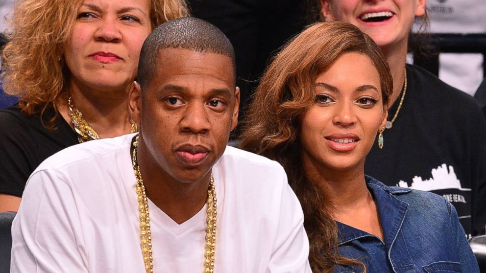 Jay-Z and Beyonce attend a Brooklyn Nets game at Barclays Center on May 12, 2014 in the Brooklyn borough of New York City.