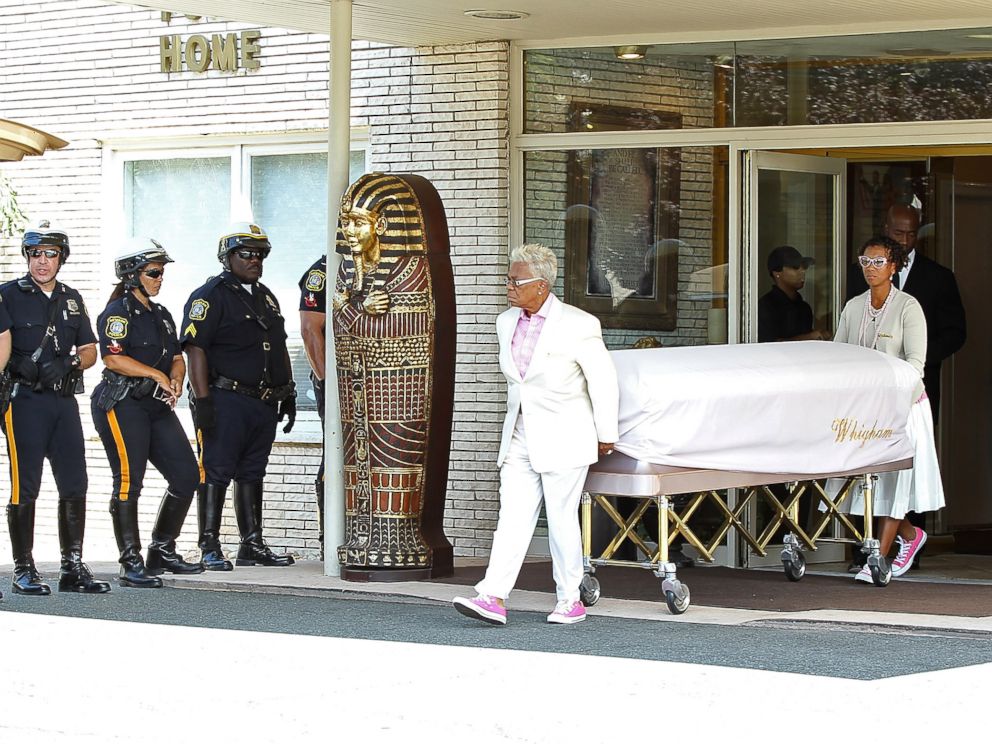 PHOTO: The body of Bobbi Kristina Brown leaves following a funeral service on August 3, 2015 in Newark, New Jersey.