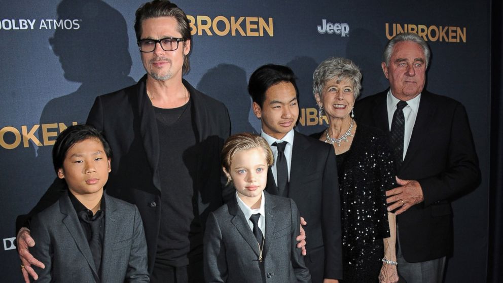 Brad Pitt and his children Pax, Shiloh, Maddox and his parents Jane Pitt and William Pitt arrive for the Premiere Of Universal Studios' "Unbroken" on Dec. 15, 2014 in Hollywood, Calif.