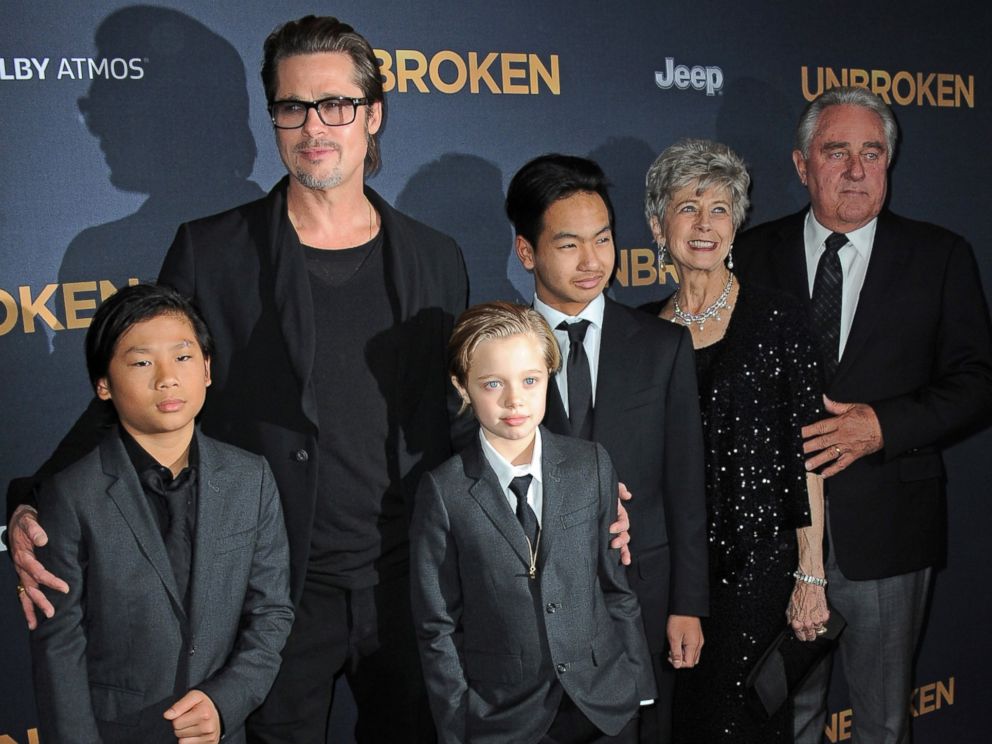 PHOTO: Brad Pitt and his children Pax, Shiloh, Maddox and his parents Jane Pitt and William Pitt arrive for the Premiere Of Universal Studios Unbroken on Dec. 15, 2014 in Hollywood, Calif.