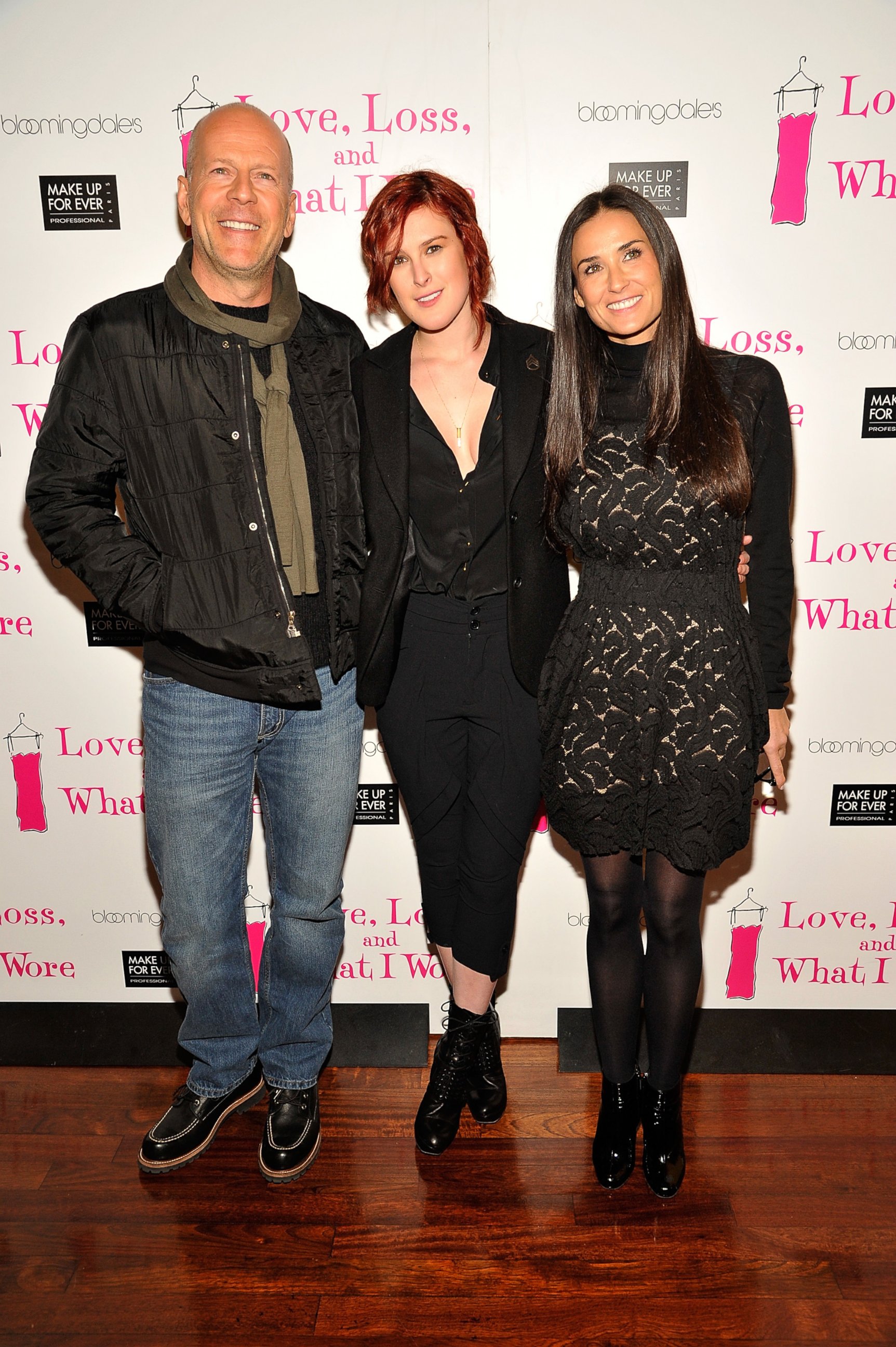 PHOTO: Bruce Willis, Rumer Willis and Demi Moore attend an event at B Smith's Restaurant on March 24, 2011 in New York City.