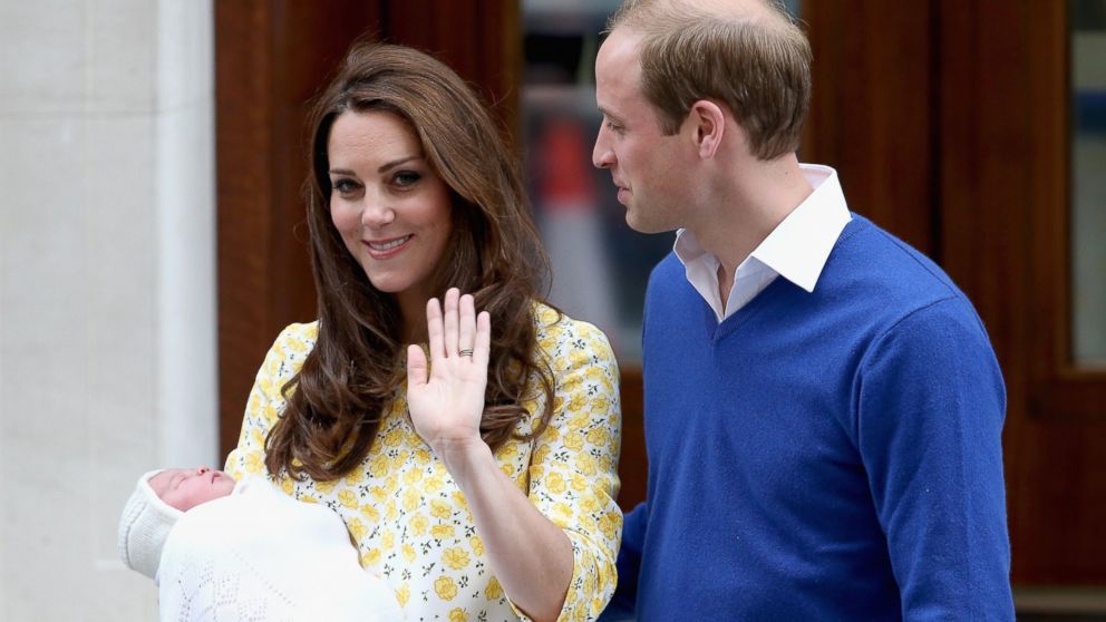 PHOTO: Catherine, Duchess of Cambridge and Prince William, Duke of Cambridge depart the Lindo Wing with their newborn daughter at St Mary's Hospital on May 2, 2015 in London. 