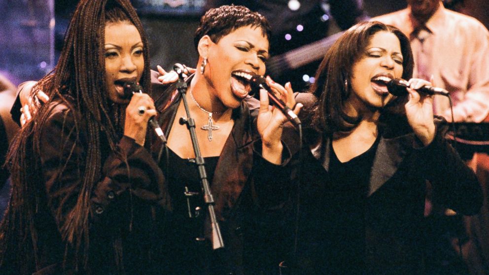 Charmayne "Maxee" Maxwell, Nicole "Nicci" Gilbert, Monica "Mimi" Doby of musical guest Brownstone perform on The Tonight Show with Jay Leno, June 8, 1995.