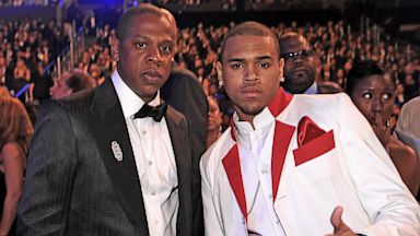 PHOTO: Rapper Jay-Z and Singer Chris Brown pose at the 50th Annual Grammy Awards, Feb. 10, 2008 in Los Angeles.