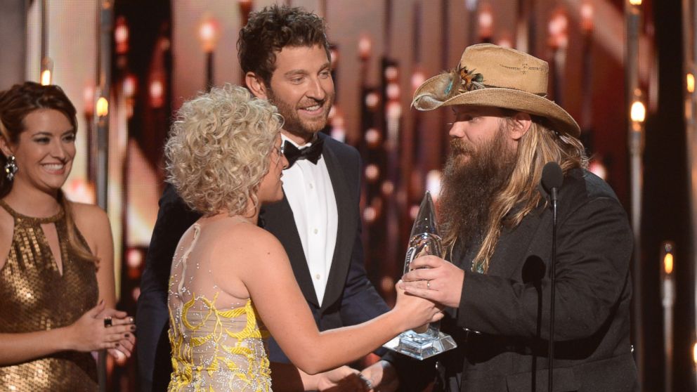 New Artist of the Year winner Chris Stapleton accepts award onstage at the 49th annual CMA Awards on Nov. 4, 2015 in Nashville, Tenn.
